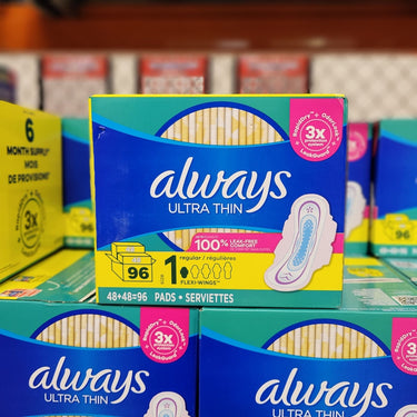 Image of Always Ultra Thin Size 1 Unscented Regular Pads with Wings 96-Pack - 1 x 855 Grams